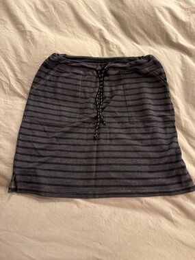 Sundry Black and Gray Striped Drawstring Mini Skirt